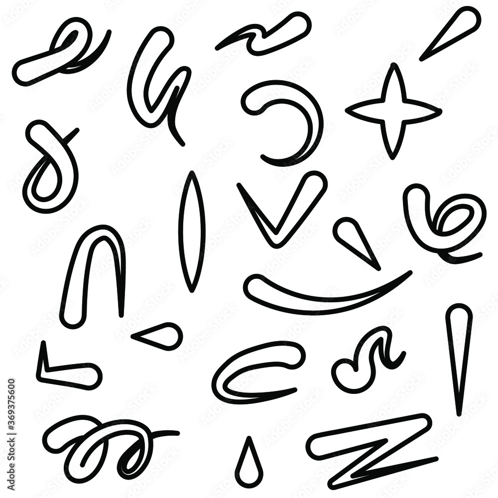 Poster abstract set black collection hand drawn different arrows elements vector design sketch style doodle