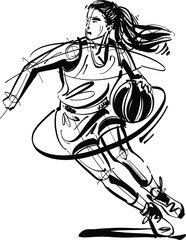 vector illustration of a basketball player woman in black and white