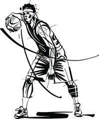 vector illustration of a basketball player in black and white