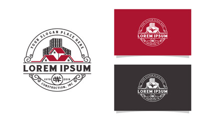Vintage Real estate badge logo template / roof and building design illustration