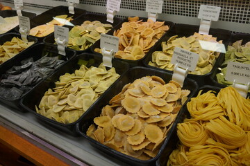 Assortment of freshly-made ravioli pasta