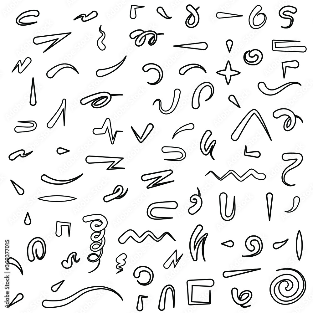 Poster abstract set black collection hand drawn different arrows elements vector design sketch style doodle