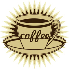 Vintage Cup of Coffee badge or logo. Vector illustration.