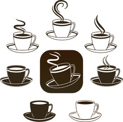 Coffee cup icon set. Hot cups of coffee ( transparent elements )