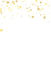 Flying gold star sparkle vector with white background.