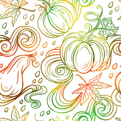 Autumn pumpkins seamless pattern. Seasonal doodles background.