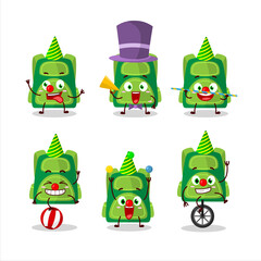 Cartoon character of green school bag with various circus shows