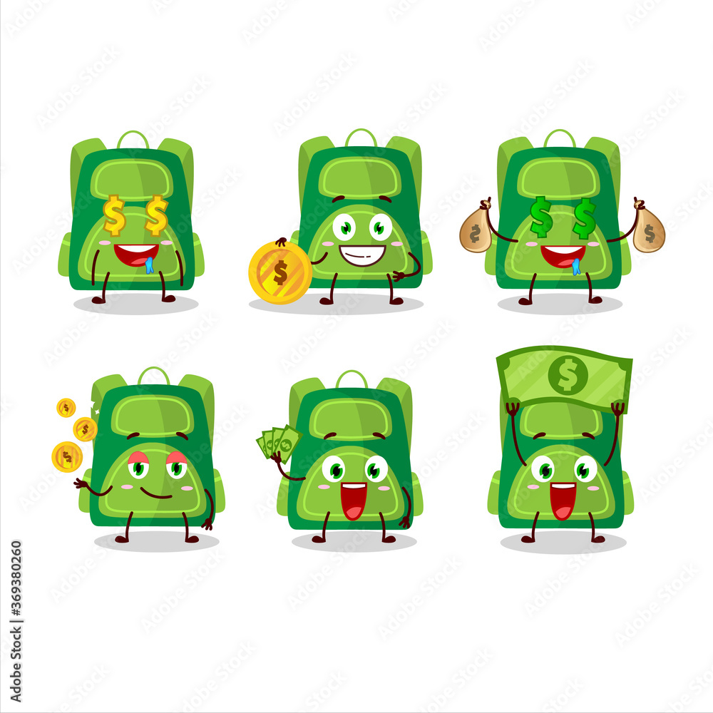 Canvas Prints Green school bag cartoon character with cute emoticon bring money