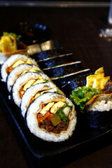 Freshly made Korean food called Gimbap on a plate