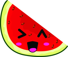 Simple Vector Design of Watermelon with Cute Smile Fruit in Red