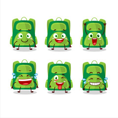 Fototapeta premium Cartoon character of green school bag with smile expression