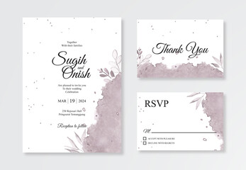 Splash watercolor and plants for wedding invitation template