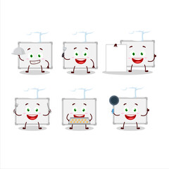Cartoon character of whiteboard with various chef emoticons
