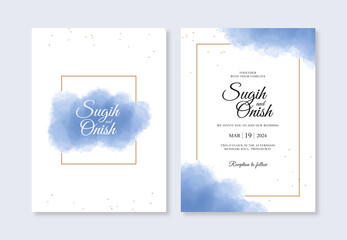 Wedding invitation card templates watercolor splashes and gold-frames