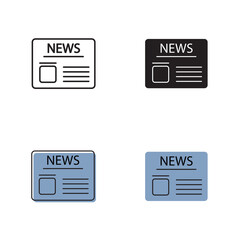Fototapeta premium Simple news icon on white background 4 types such as outline, black, color, outline and color. Vector illustration.