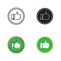 Simple thumbs up icon on white background 4 types such as outline, black, color, outline and color. Vector illustration.