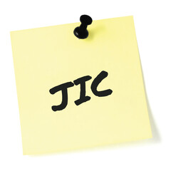 Just in case initialism JIC black marker written acronym text, isolated yellow post-it to-do list...