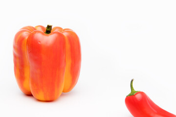 Variegated pepper red and yellow with mini peppers on white background. Health Concept