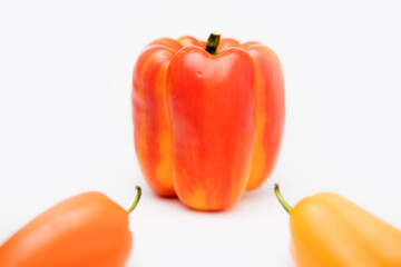 Variegated pepper red and yellow with mini peppers on white background. Health Concept