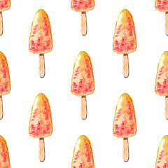 Watercolor pattern with ice cream on a white background