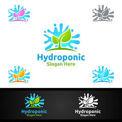 Fototapeta na wymiar Water Hydroponic Gardener Logo with Green Garden Environment or Botanical Agriculture Design