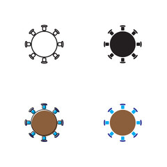 Simple round table icon on white background 4 types such as outline, black, color, outline and color. Vector illustration.