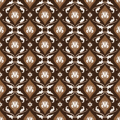 Simple motifs in Bantul batik style with the dark brown background design.