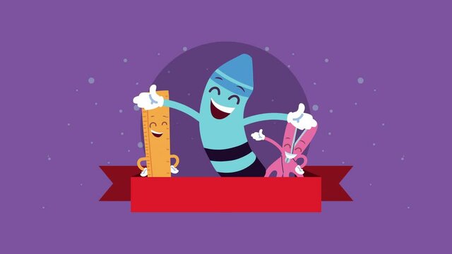 cute school supplies kawaii comic characters animation