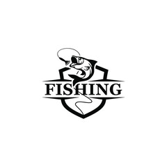 fishing logo with a shield vector frame