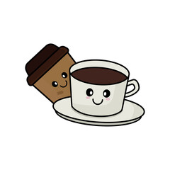 Coffee cup and drink cartoon character. Design template vector