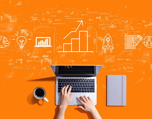 Business growth analysis with person using a laptop computer