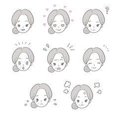 シニア女性　表情アイコン　セット