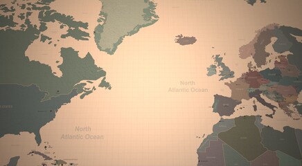 north atlantic ocean map. 3d rendering of vintage continental world map © Tuna salmon