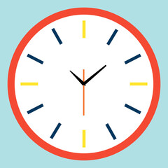 Clock icon in flat style, timer on color background. Vector design element