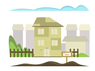 Fototapeta premium The building of a residential modern building. Home buying or selling concept. Vector illustration in flat style