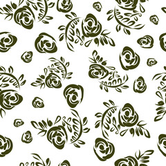 Green Roses Floral Pattern Seamless Vector Illustrator. Great for fabrics, textiles, wallpapers, backgrounds, 