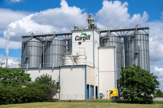 Wroclaw, Poland-July 2020: Cargill logo on the factory building For many years, Cargill has been at the forefront of companies operating on the Polish grain, rape and feed market.