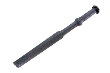 Old chisel isolated on white background. Old rusty chisel ancient design isolated