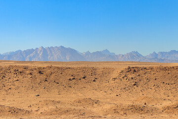 View of Arabian desert and mountain range Red Sea Hills in Egypt