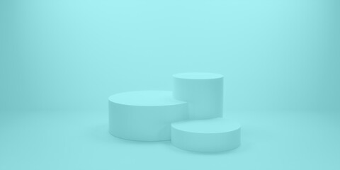 Abstract geometric shape, Blue Cylinder, Design For Cosmetic Or Product Display Podium 3d Render.