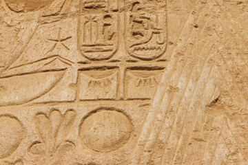Fototapeta na wymiar Ancient egyptian hieroglyphs on the wall in Karnak Temple Complex in Luxor, Egypt