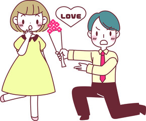 花束を持って告白をする男性