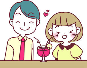 ドリンクを二人で飲むカップル