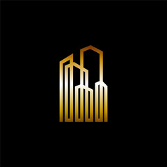 Golden house line icon. Can be used for realty estate, apartment, residential property or hotel logo template.
