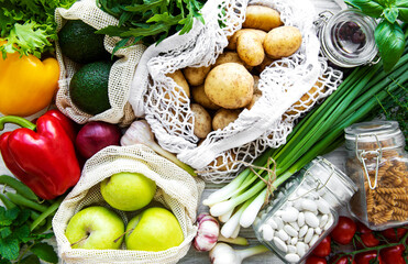 Fresh vegetables in eco cotton bag