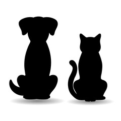 illustration of silhouettes of dog and cat with shadow on white background
