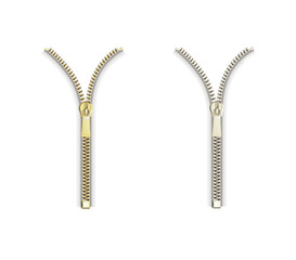 Open close zip. Realistic zipper fastener vector. Metallic gold silver white elegant zip locker. Graphic isolated illustration © v_ctoria