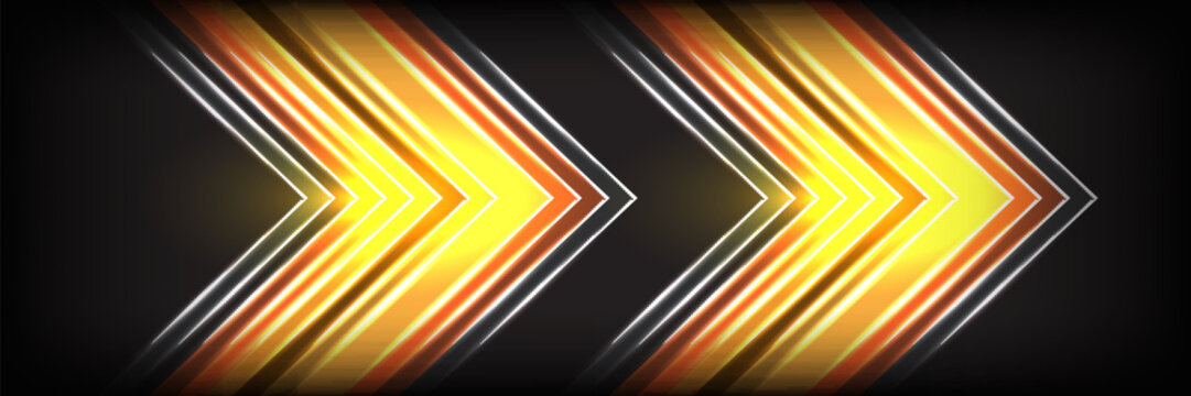 Abstract modern layer geometric technology yellow arrow direction speed gold light futuristic graphic illustration background