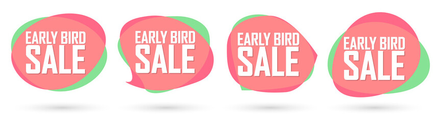 Early Bird, set sale bubble banners design template, discount tags, vector illustration