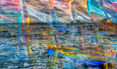 Artistic background sea and boats
